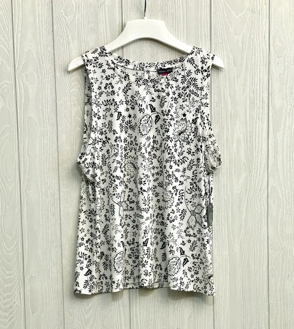 Vince Camuto Midsummer Medley White Black Sleeveless Top XL NWT